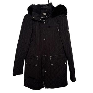 Calvin Klein Black Quilted Jacket With Hood Size Medium